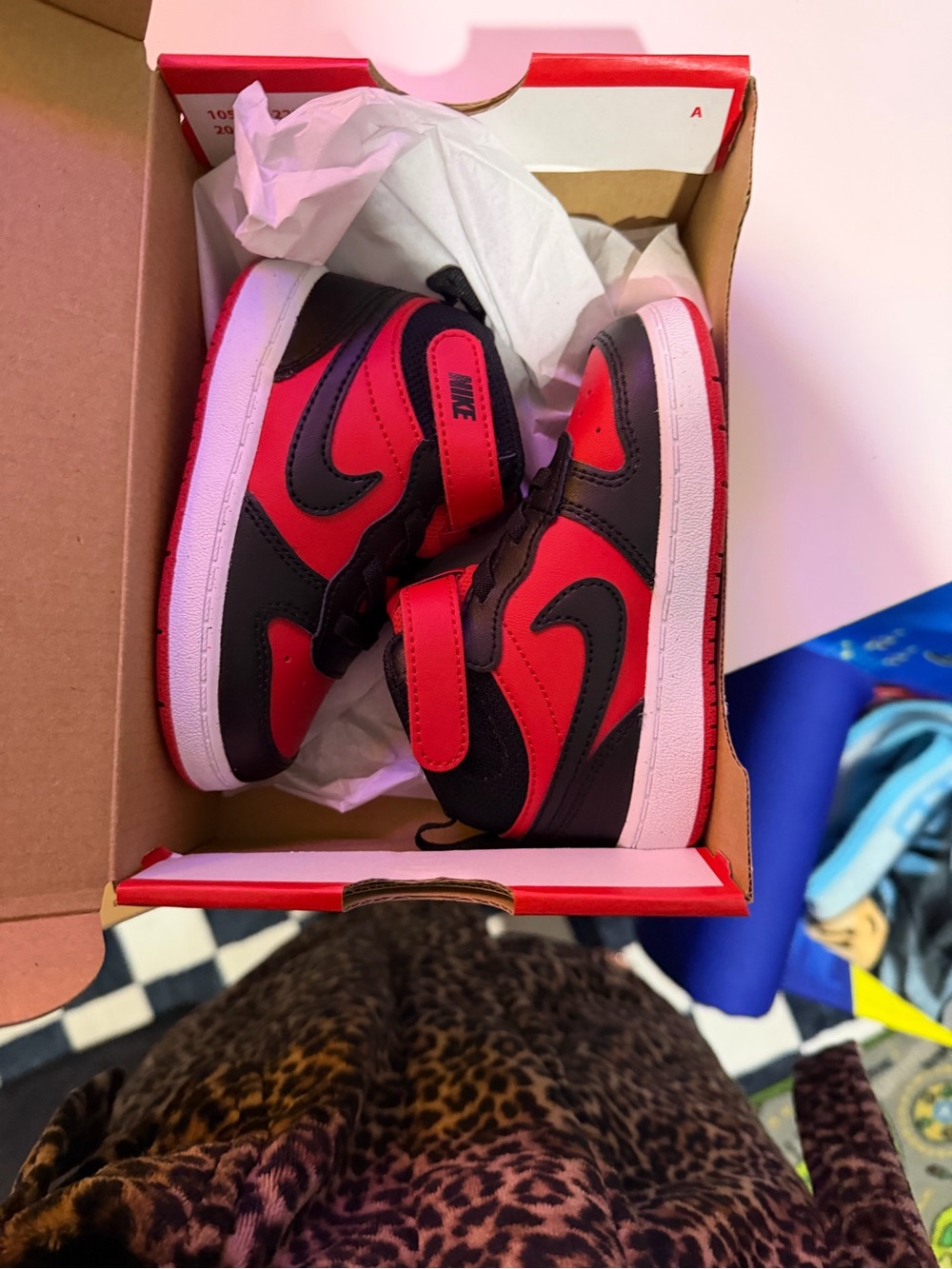 Nike Kids Black and Red High-Top Velcro Sneakers